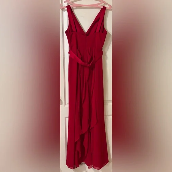 WHITE BY VERA WANG Womens Dress Chiffon Gown Size 8 Red Ruffles Wrap Bust Belted - Picture 8 of 13